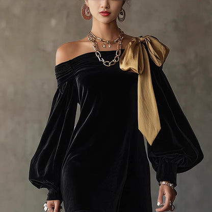 Eglentyne Velvet Off-Shoulder Mini Dress, Puff Sleeves