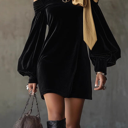 Eglentyne Velvet Off-Shoulder Mini Dress, Puff Sleeves