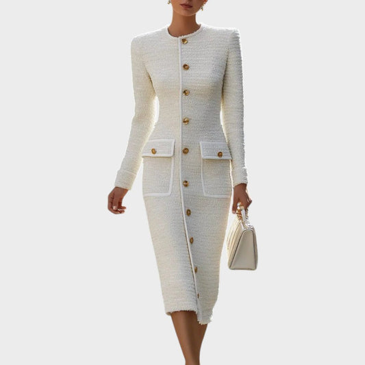 Perrette Tweed Button-Down Midi Dress for Office Days