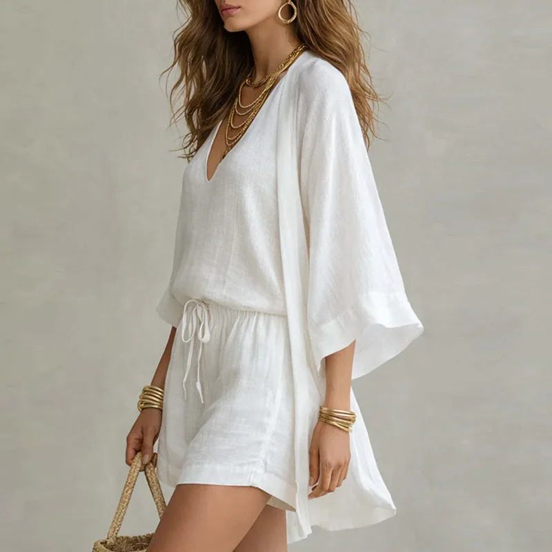 Elienor Linen Three-Piece Set with V-Neck
