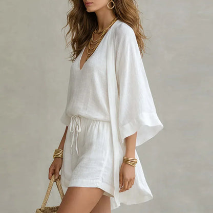 Elienor Linen Three-Piece Set with V-Neck
