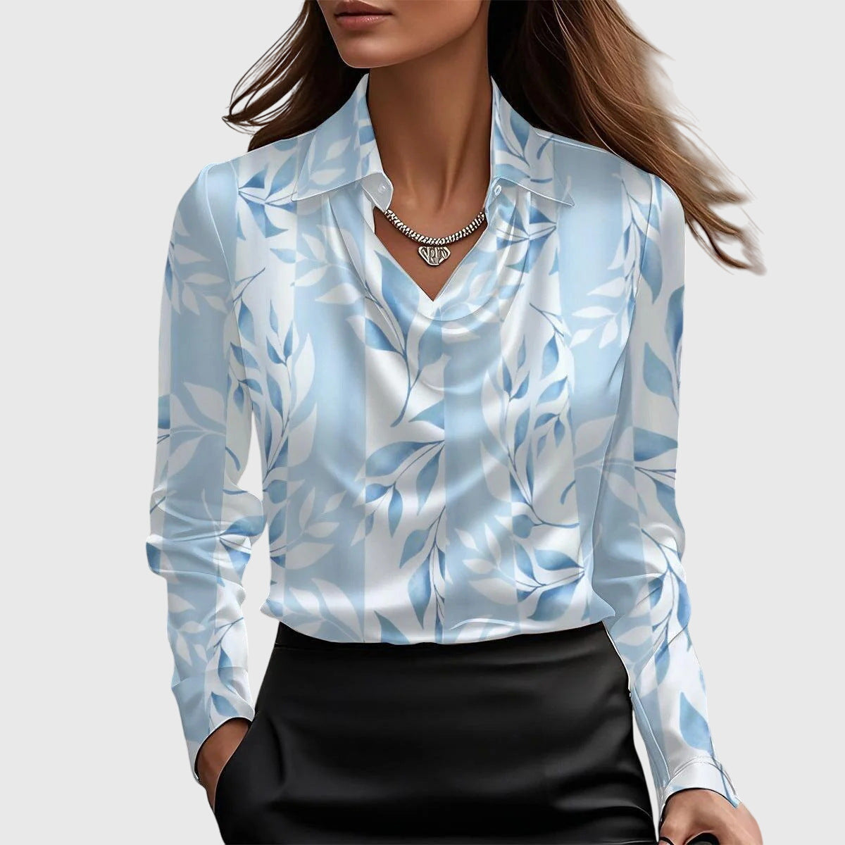 Zemyna Blouse with Cowl Neck and Long Sleeves