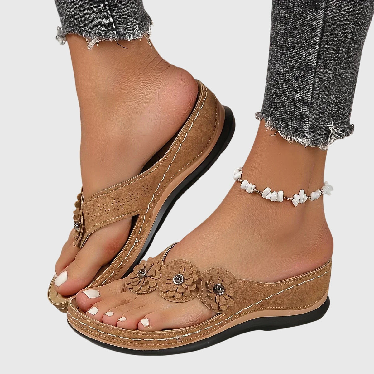 Huguette Flower Embellished Thong Sandals
