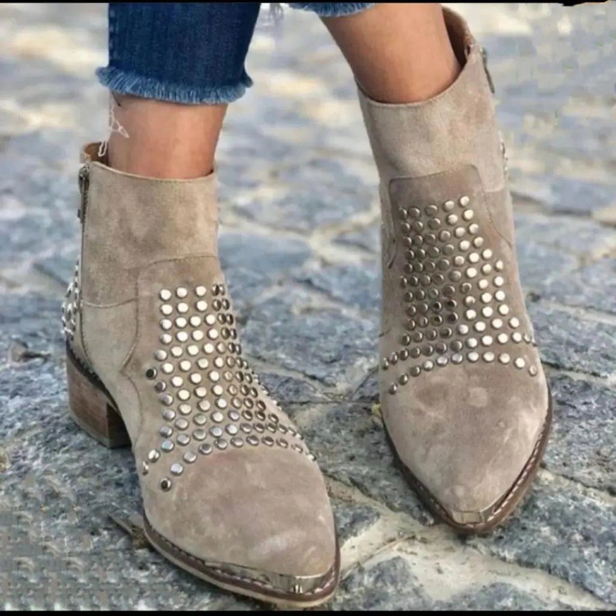 Petrissa Studded Suede Ankle Boots, Block Heel