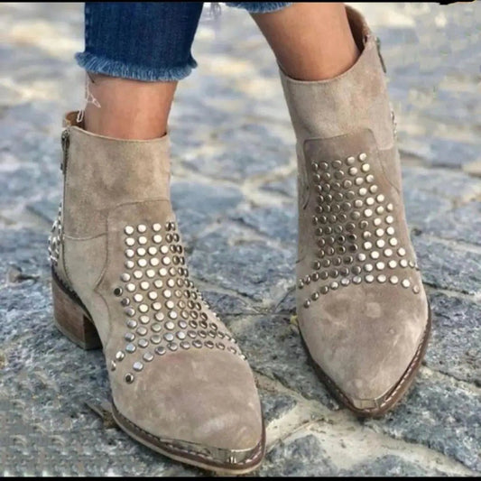 Petrissa Studded Suede Ankle Boots, Block Heel
