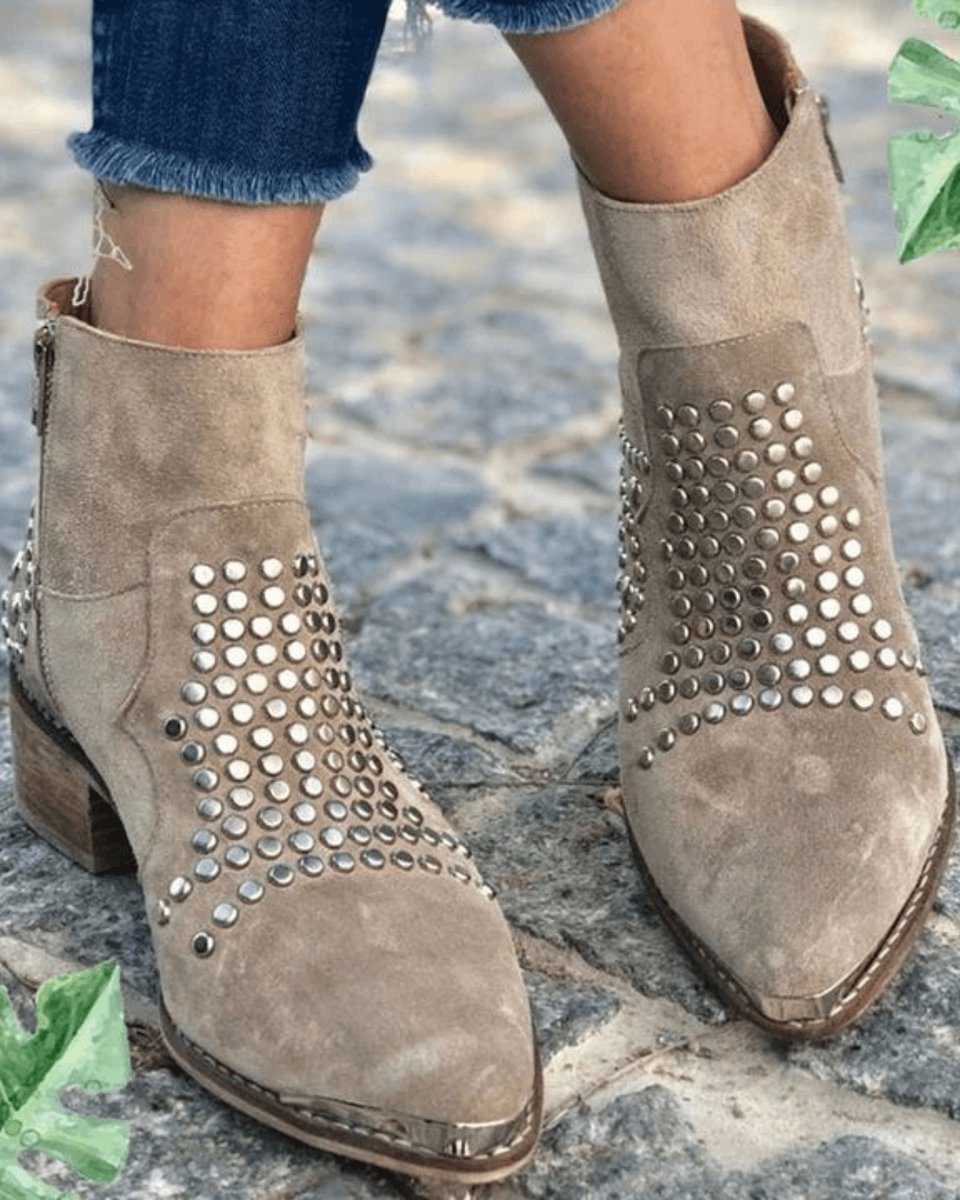 Petrissa Studded Suede Ankle Boots, Block Heel