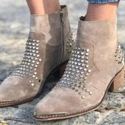 Petrissa Studded Suede Ankle Boots, Block Heel