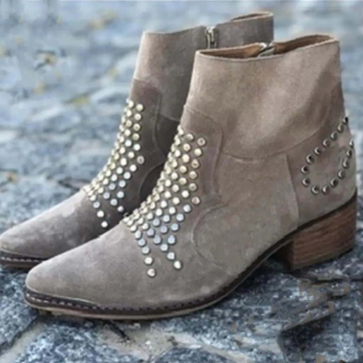 Petrissa Studded Suede Ankle Boots, Block Heel
