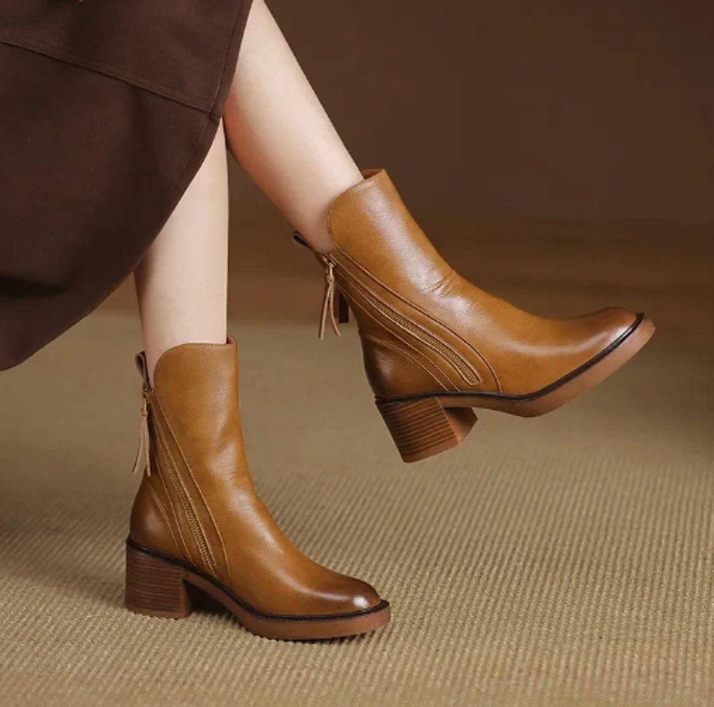 Jehanette Block Heel Ankle Boots with Side Zip