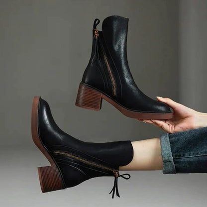 Jehanette Block Heel Ankle Boots with Side Zip