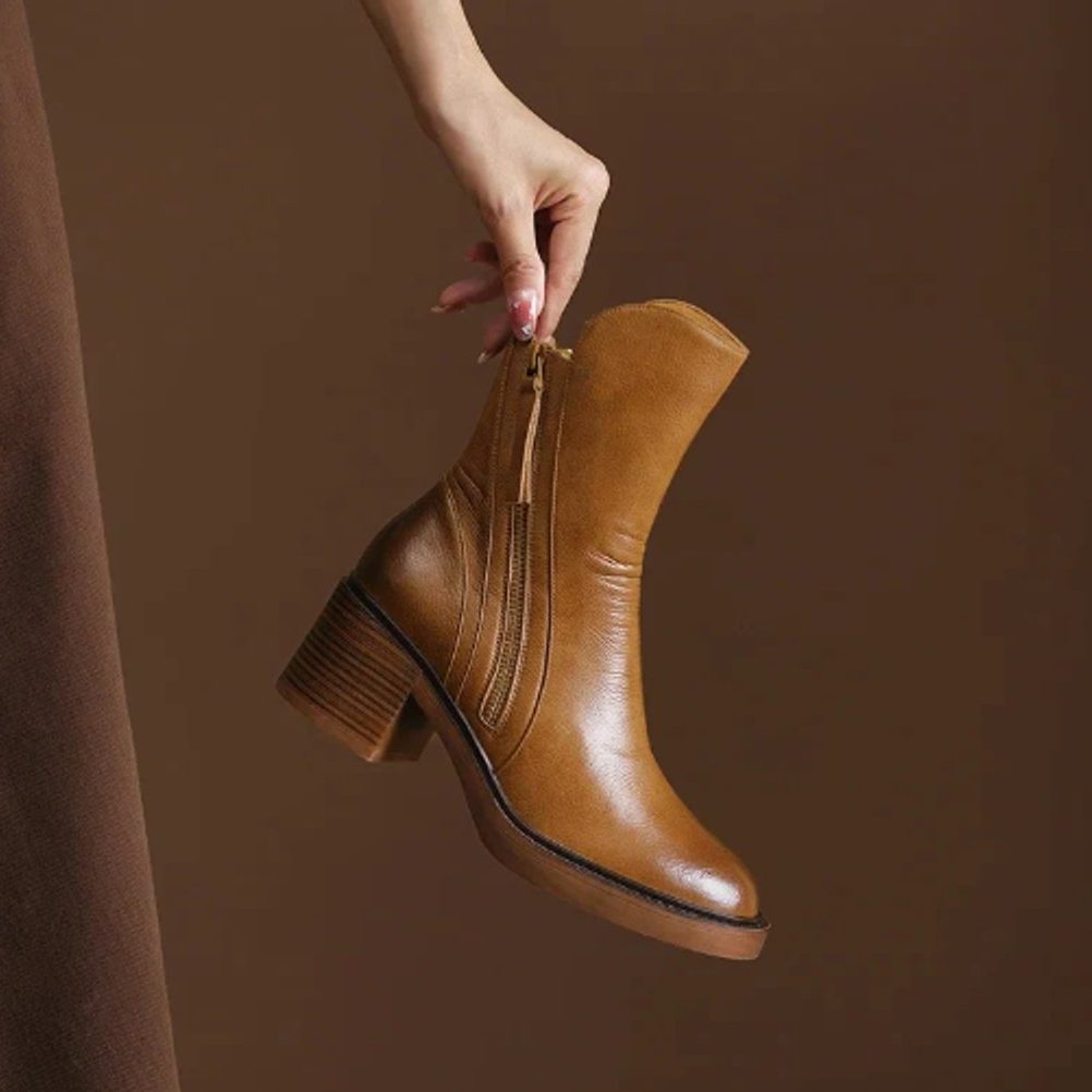 Jehanette Block Heel Ankle Boots with Side Zip