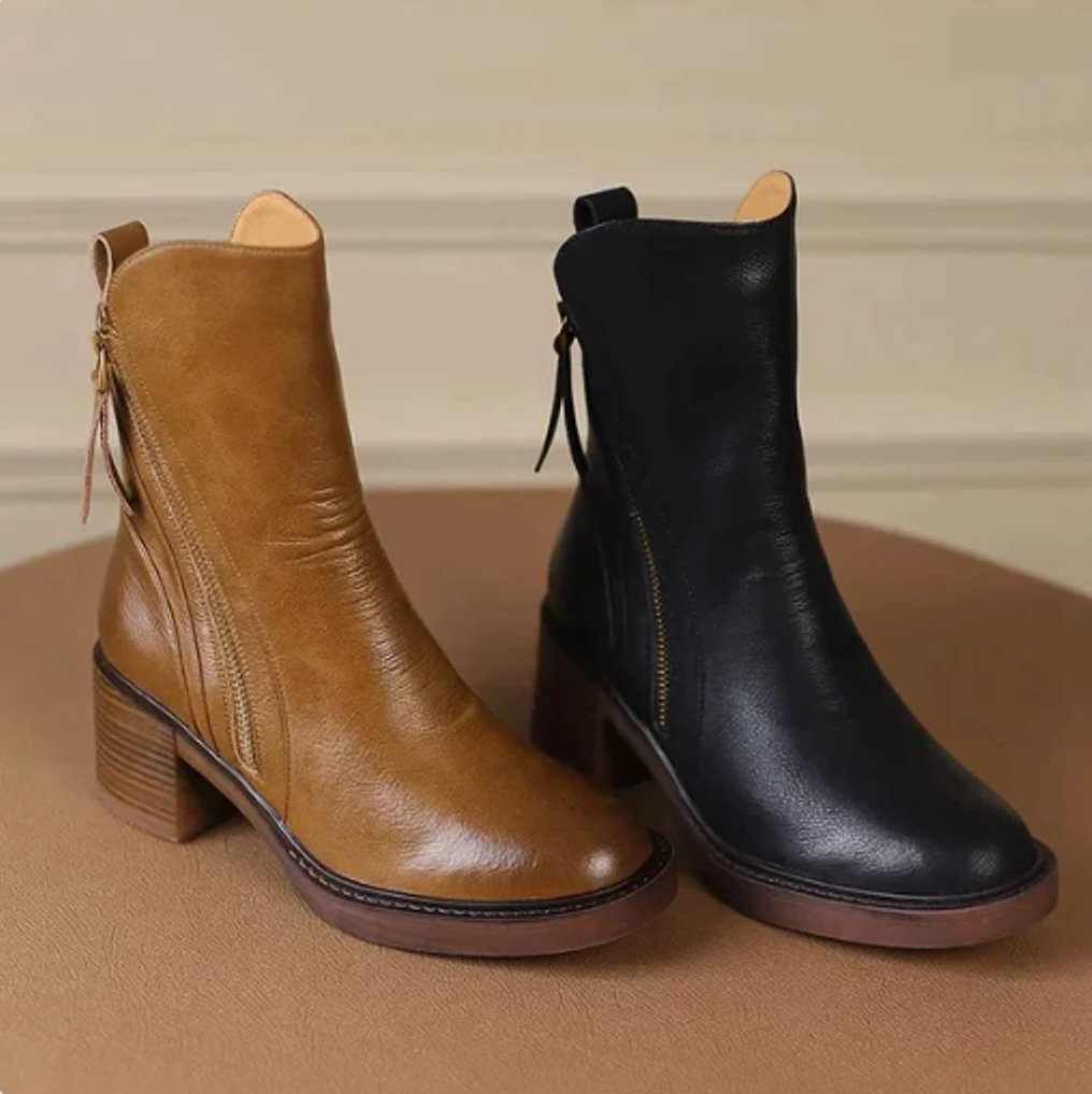 Jehanette Block Heel Ankle Boots with Side Zip