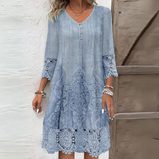 Marjatta Embroidered Midi Dress with V-Neck