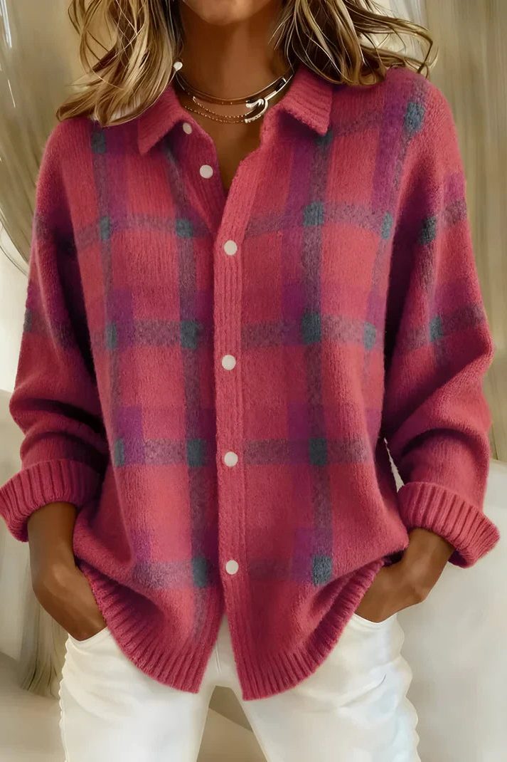 Sarra Plaid Button-Front Sweater
