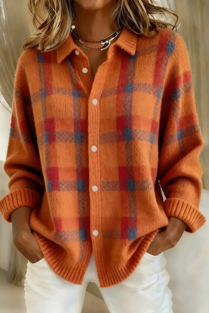 Sarra Plaid Button-Front Sweater