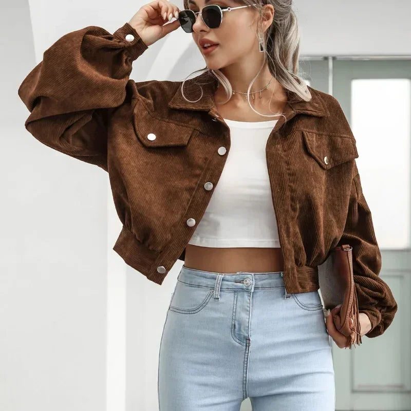 Eldegonde Corduroy Cropped Bomber Jacket