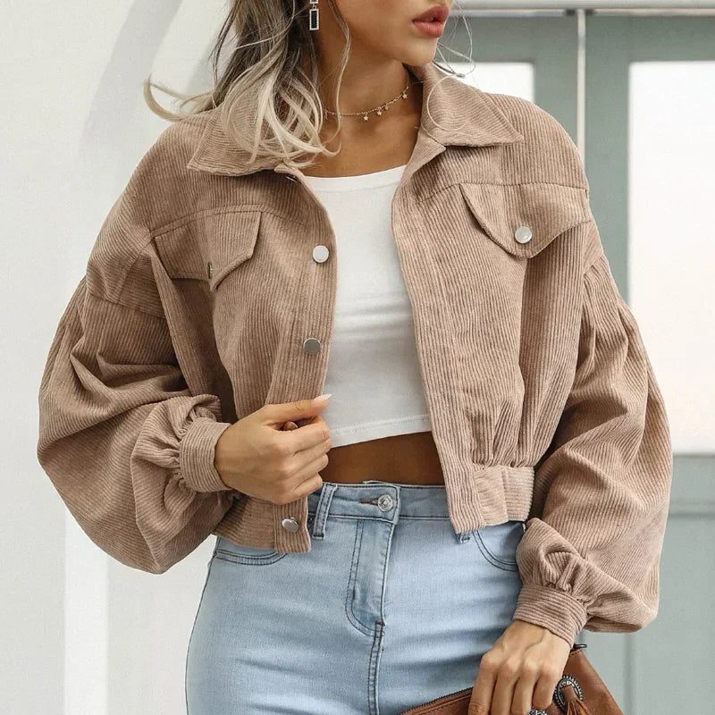 Eldegonde Corduroy Cropped Bomber Jacket