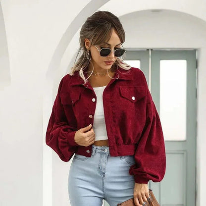 Eldegonde Corduroy Cropped Bomber Jacket