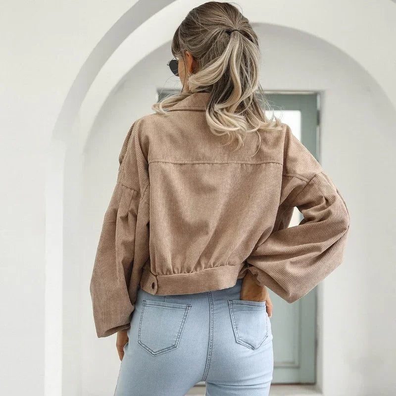 Eldegonde Corduroy Cropped Bomber Jacket