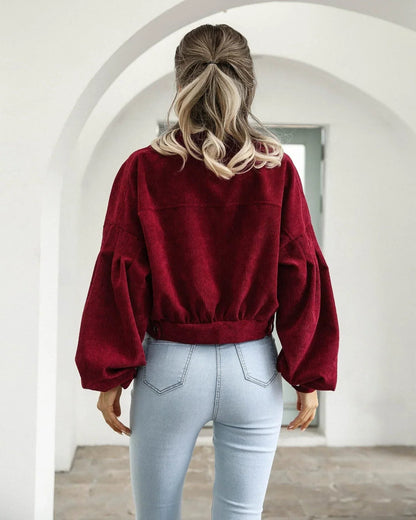 Eldegonde Corduroy Cropped Bomber Jacket