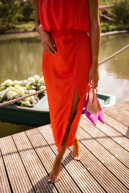 Ruzena Sleeveless Midi Dress with Round Neck and Split