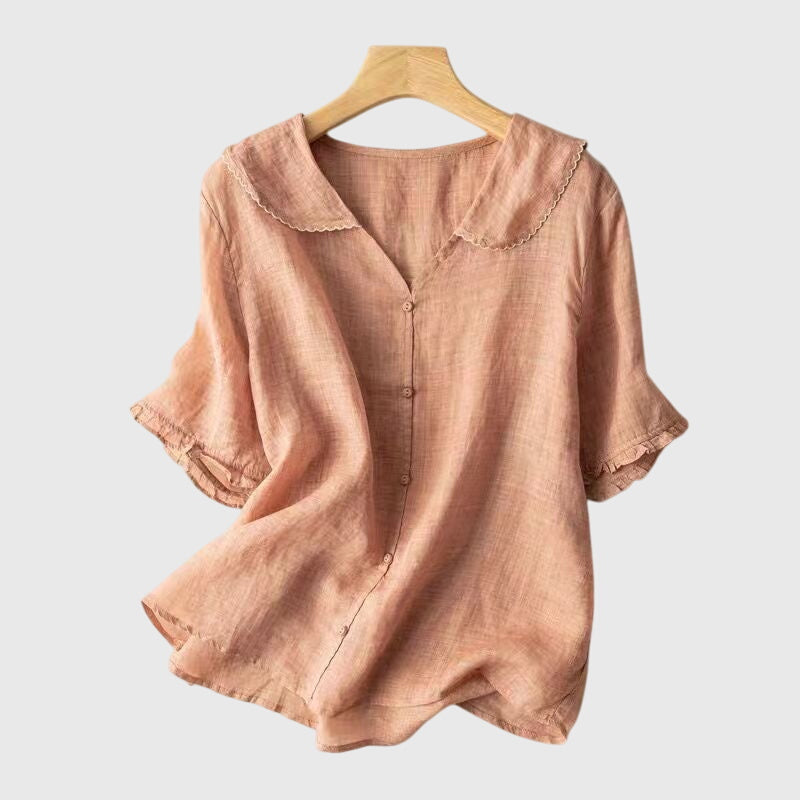 Waudru Peter Pan Collar Button-Down Blouse