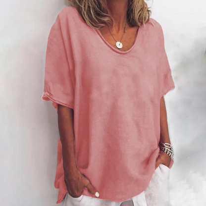 Amira Loose Blouse with V-Neck and Short Sleeves
