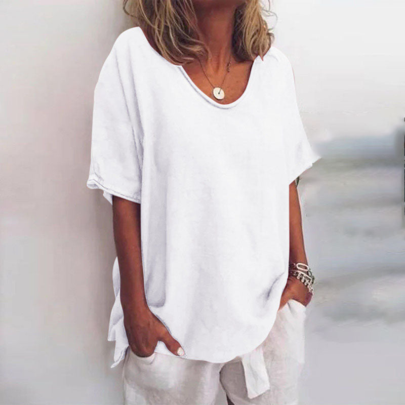 Amira Loose Blouse with V-Neck and Short Sleeves