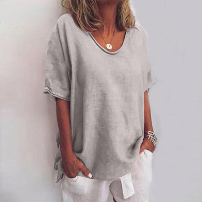 Amira Loose Blouse with V-Neck and Short Sleeves