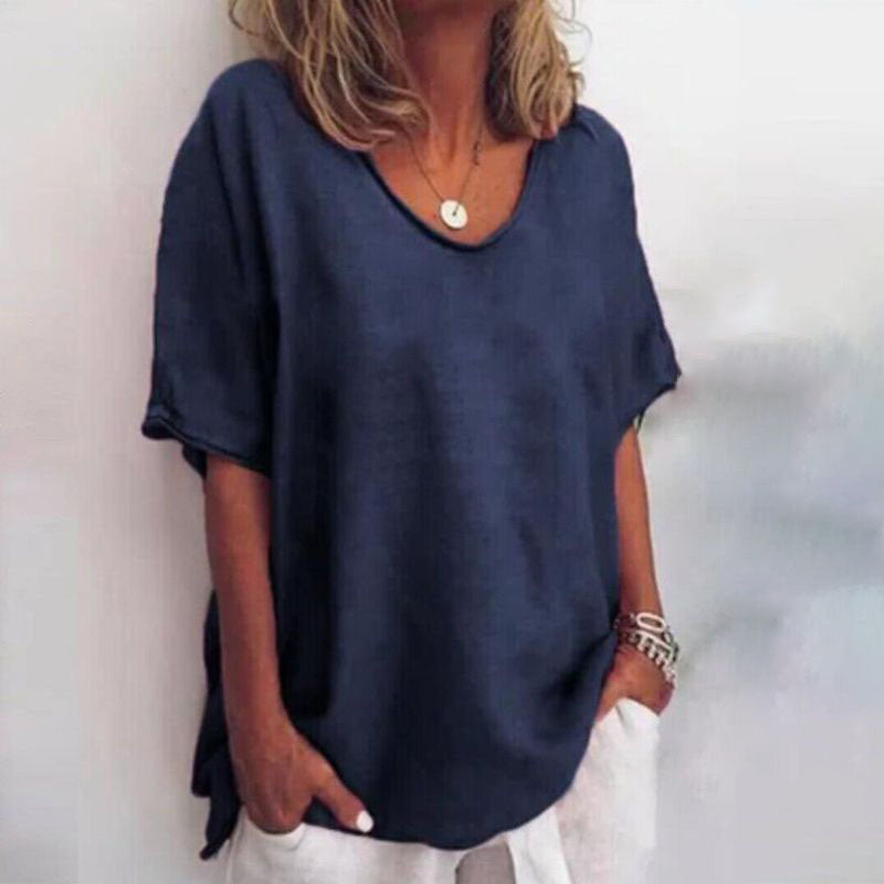 Amira Loose Blouse with V-Neck and Short Sleeves