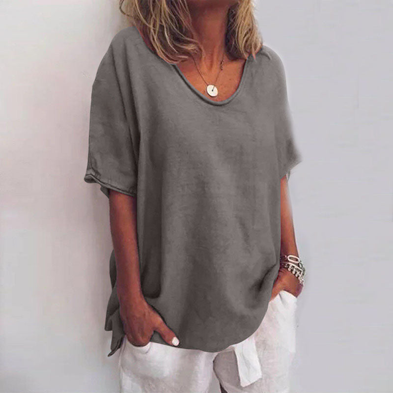 Amira Loose Blouse with V-Neck and Short Sleeves