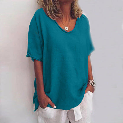 Amira Loose Blouse with V-Neck and Short Sleeves