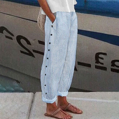 Sachiko Striped Wide Leg Pants with Button Front
