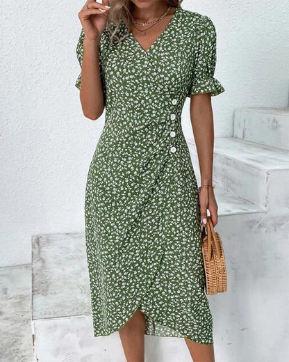 Safiya Floral Wrap Midi Dress with V-Neck
