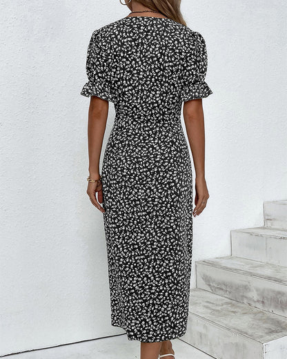 Safiya Floral Wrap Midi Dress with V-Neck