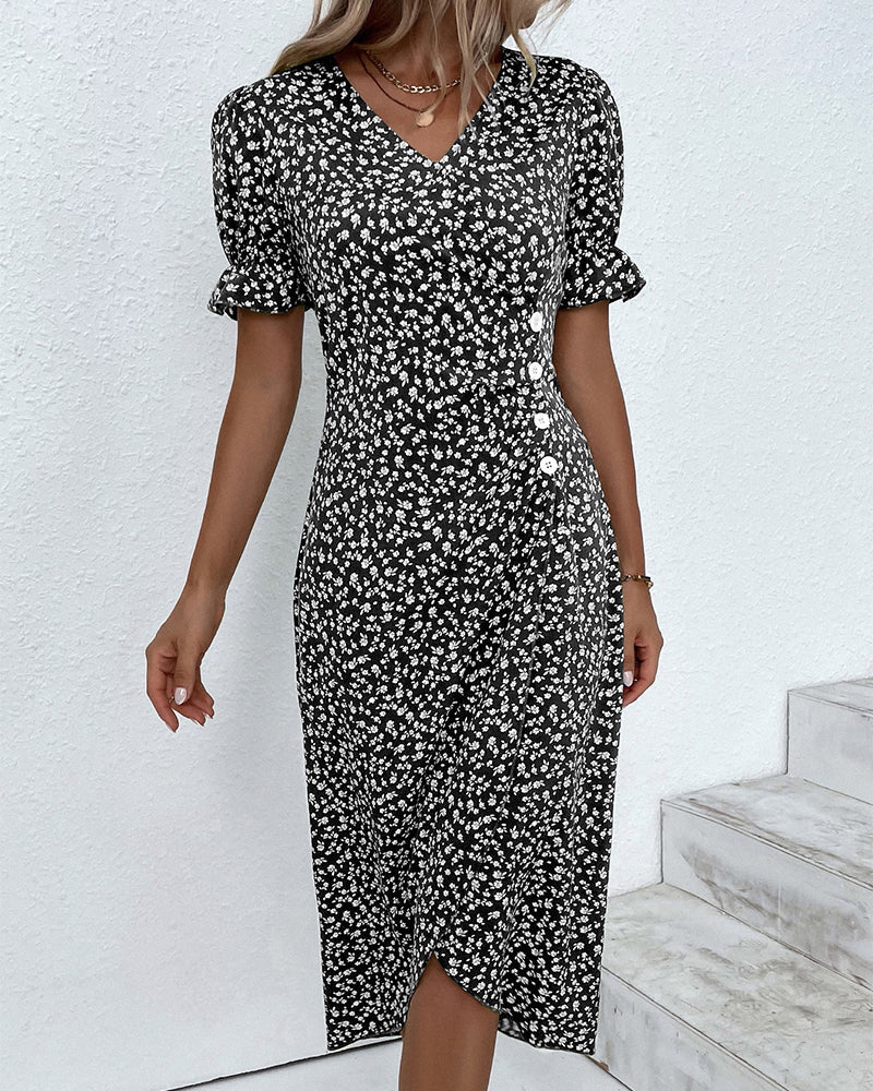 Safiya Floral Wrap Midi Dress with V-Neck