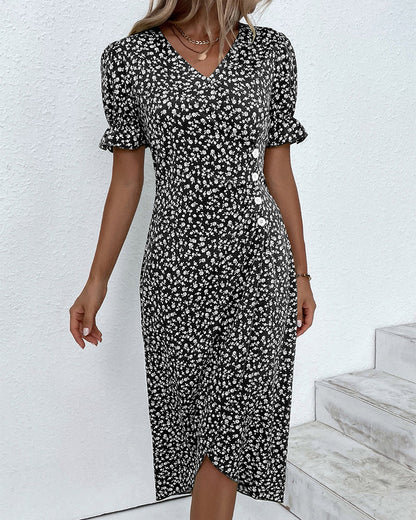 Safiya Floral Wrap Midi Dress with V-Neck