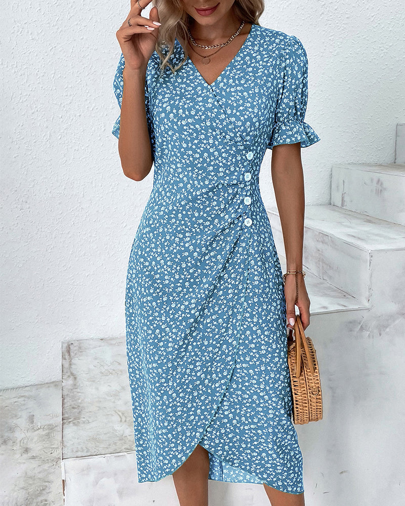 Safiya Floral Wrap Midi Dress with V-Neck