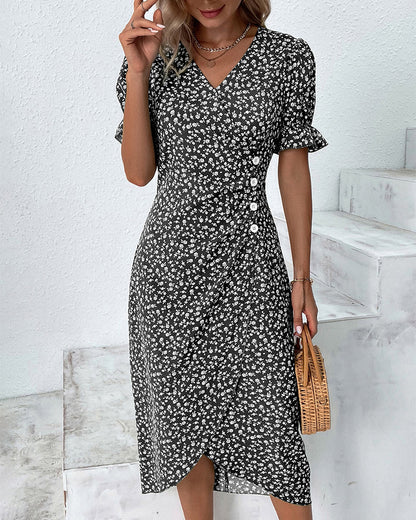 Safiya Floral Wrap Midi Dress with V-Neck