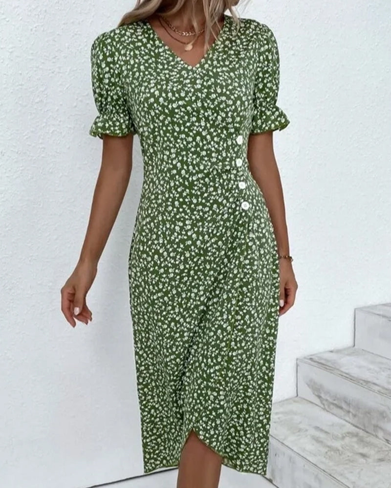 Safiya Floral Wrap Midi Dress with V-Neck