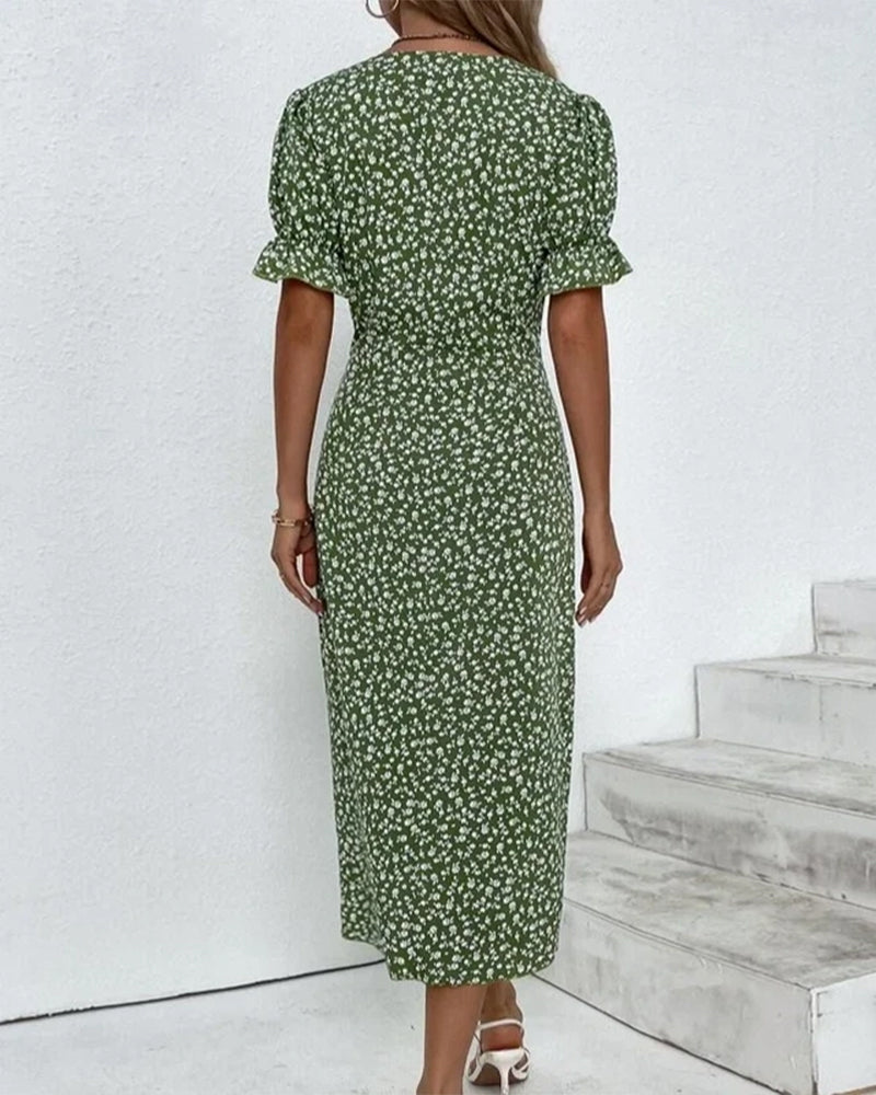 Safiya Floral Wrap Midi Dress with V-Neck