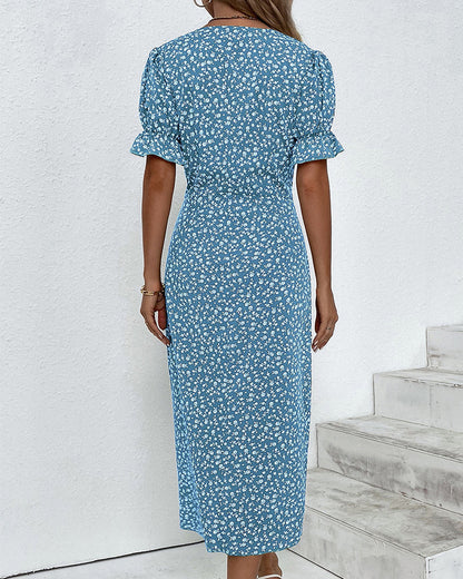Safiya Floral Wrap Midi Dress with V-Neck