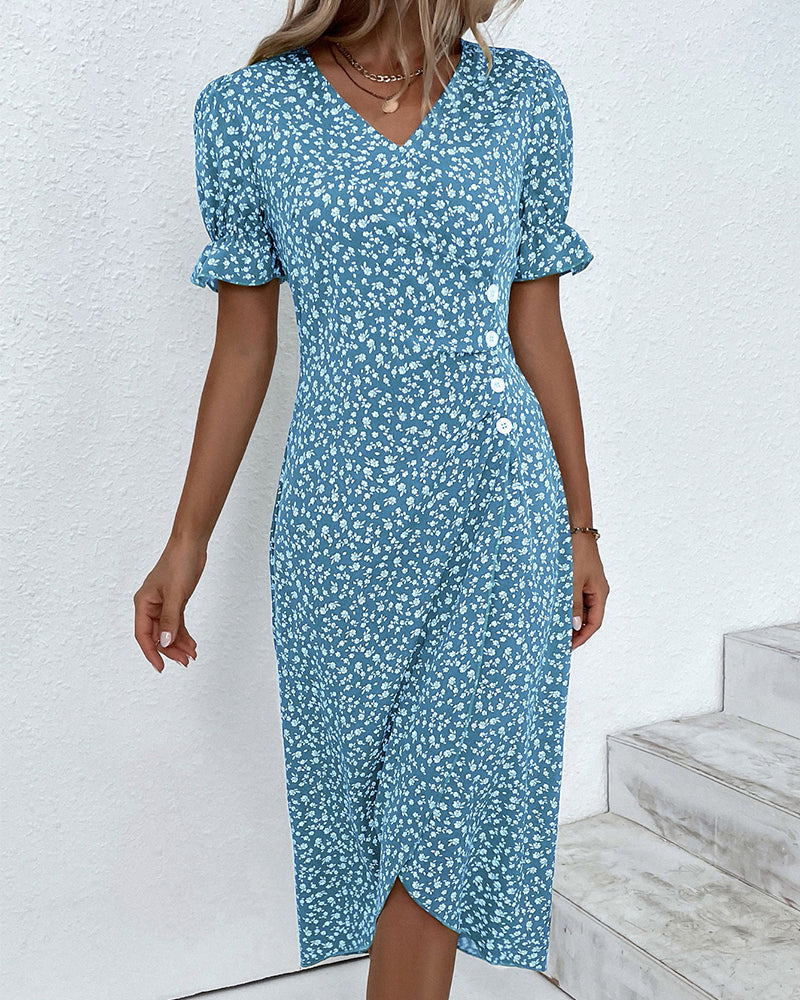 Safiya Floral Wrap Midi Dress with V-Neck