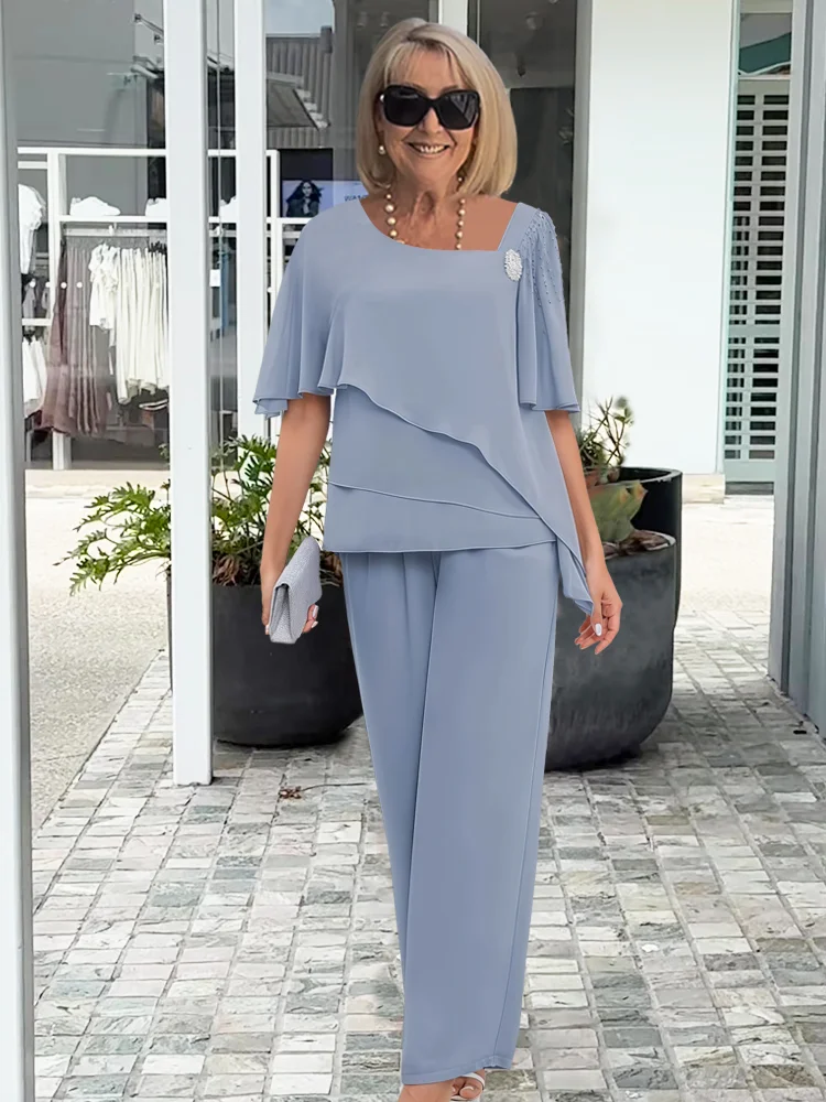 Girarde Cropped Pant Set with Ruffled Sleeves
