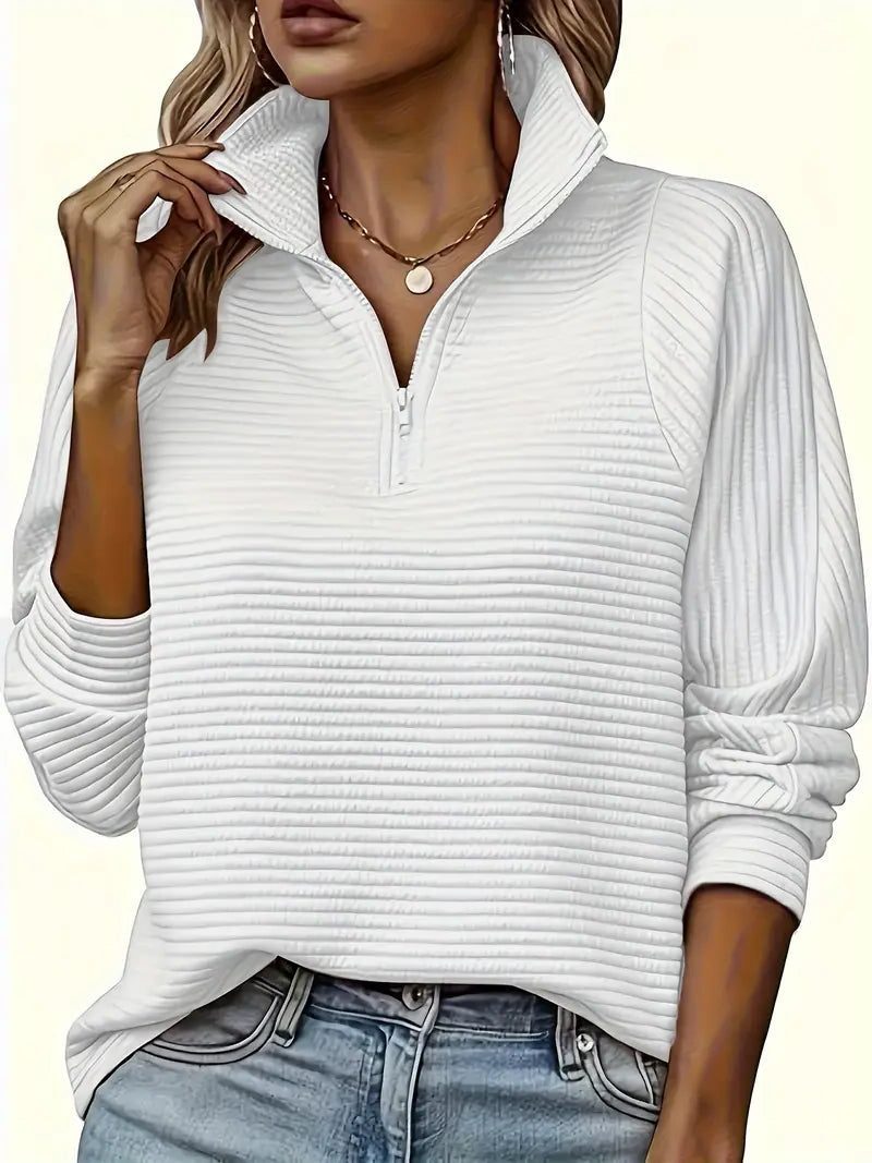 Orlanda Ribbed Knit Half-Zip Funnel Neck Sweater