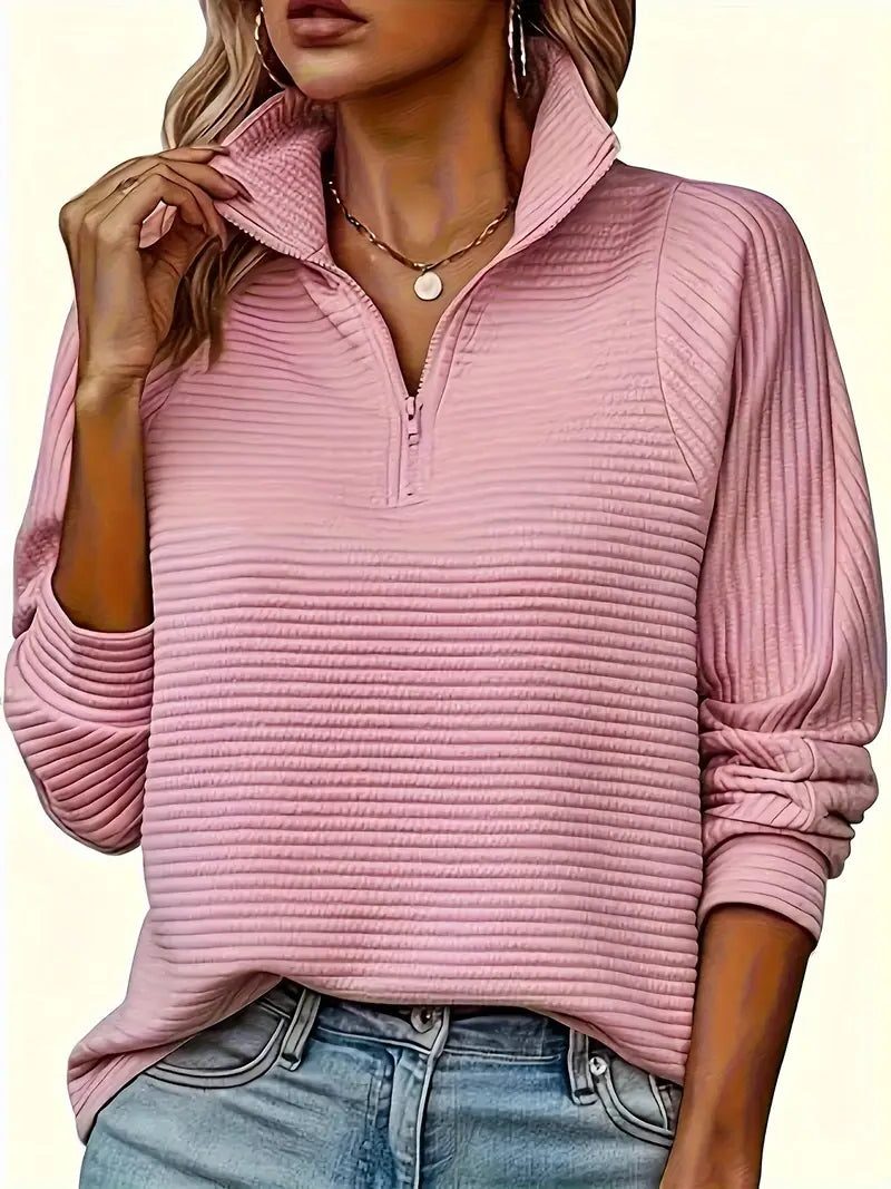 Orlanda Ribbed Knit Half-Zip Funnel Neck Sweater