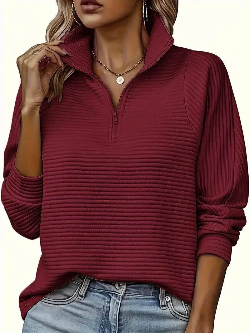 Orlanda Ribbed Knit Half-Zip Funnel Neck Sweater