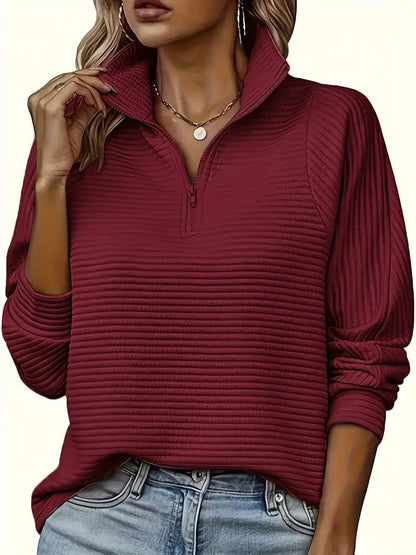 Orlanda Ribbed Knit Half-Zip Funnel Neck Sweater