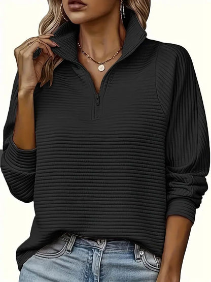 Orlanda Ribbed Knit Half-Zip Funnel Neck Sweater
