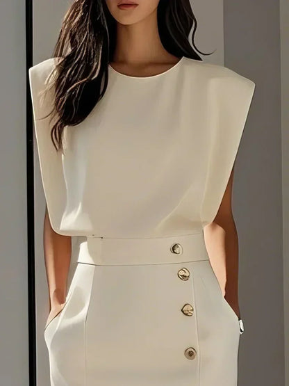 Makeda Sleeveless Midi Dress with Button Front